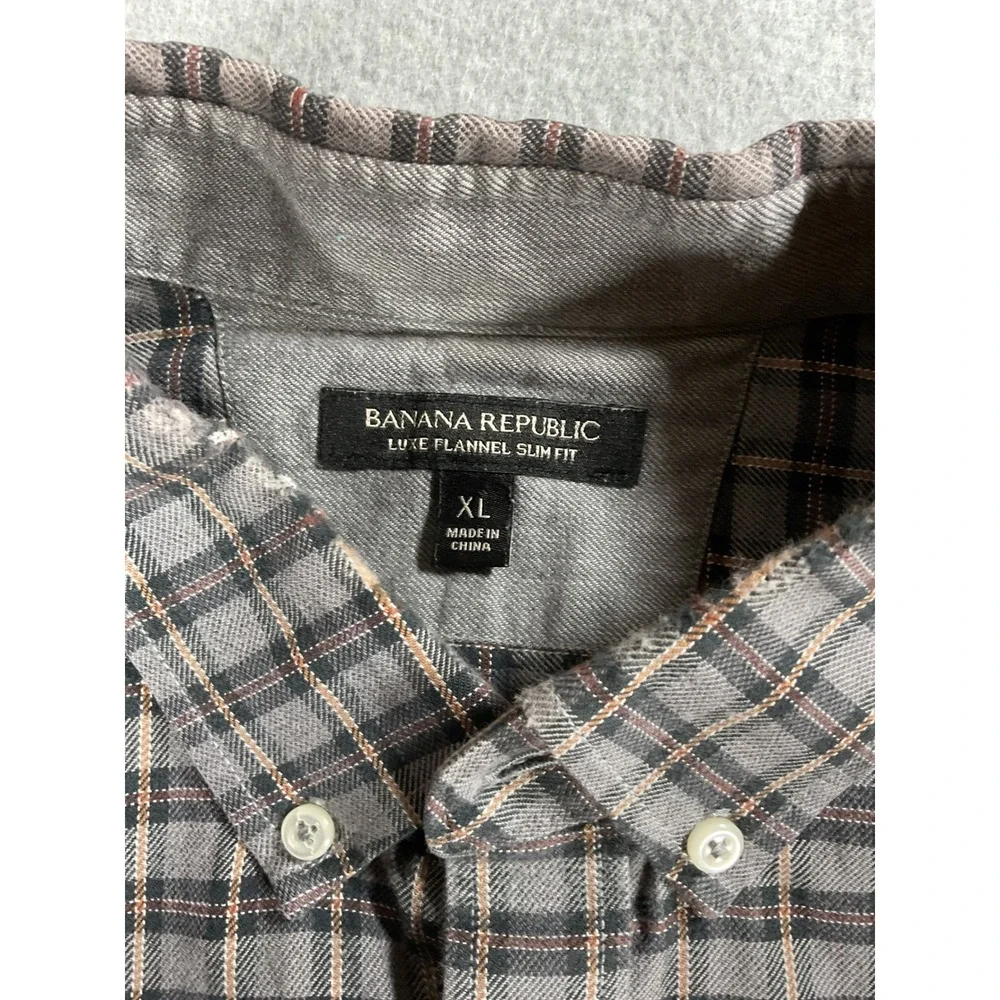 Banana Republic Luxe Flannel Slim Fit Shirt Mens XL Plaid Button Down 1714
